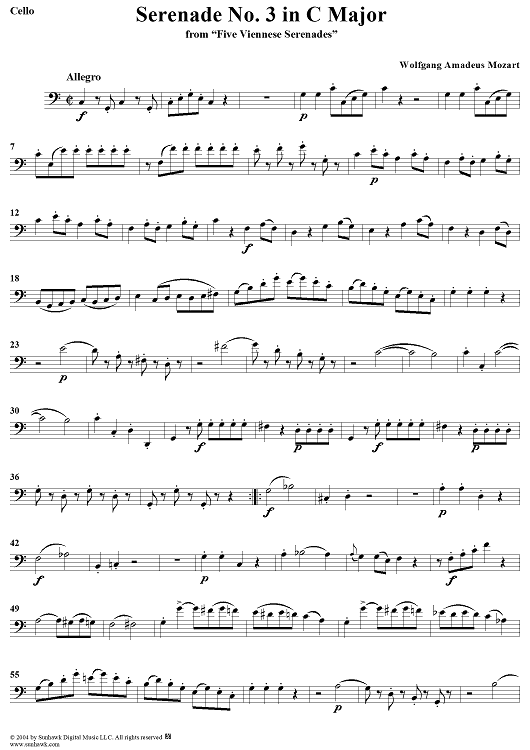 Serenade No. 3 in C Major from "Five Viennese Serenades" - Cello