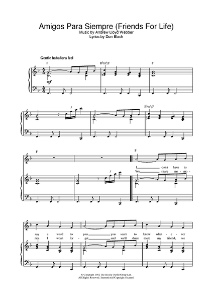 Andrew Lloyd Webber Amigos Para Siempre (Friends for Life) Sheet Music in  F Major (transposable) - Download & Print - SKU: MN0144096