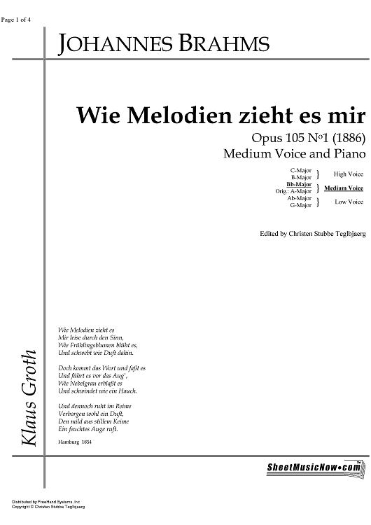 Wie Melodien zieht es mir Op.105 No. 1