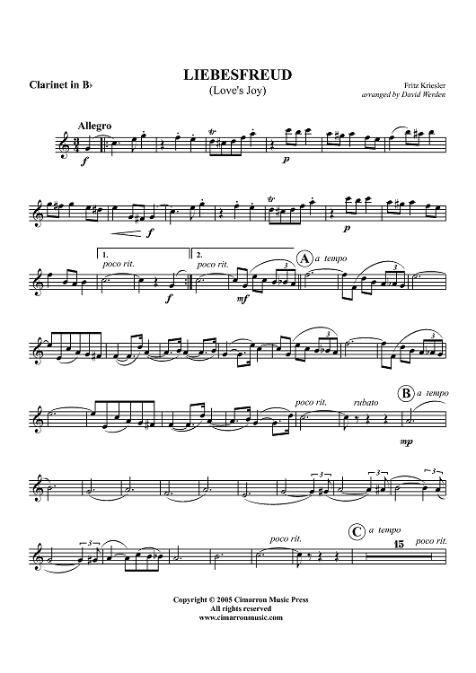 Liebesfreud - Clarinet in B-flat