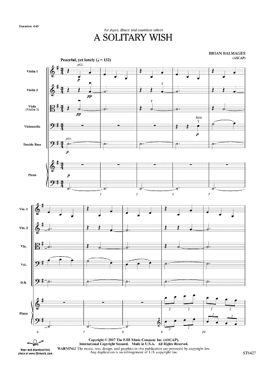 A Solitary Wish - Score