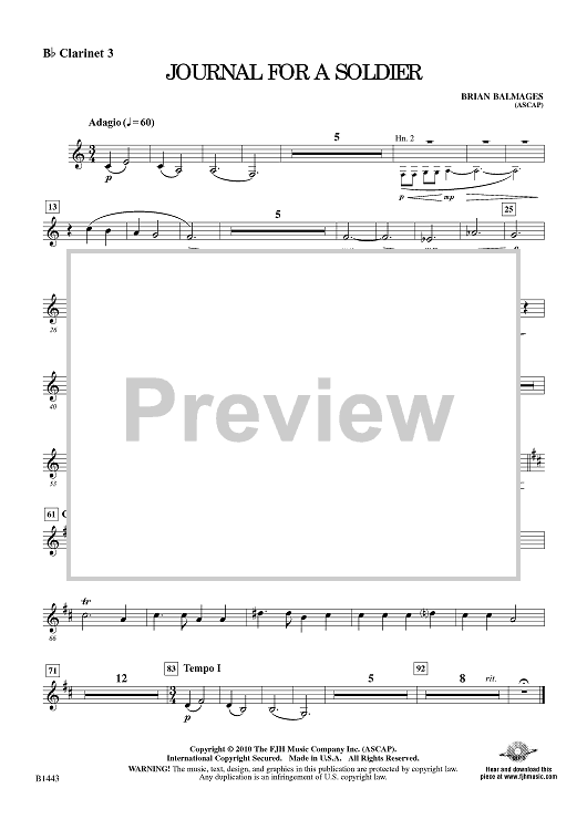 Journal For A  Soldier - Bb Clarinet 3