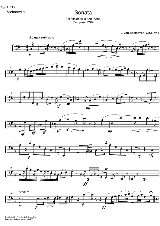 Sonata No. 1 F Major Op. 5 No. 1 - Cello
