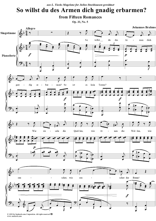 So willst du des Armen dich gnädig erbarmen? - From "Fifteen Romances" Op. 33, No. 5