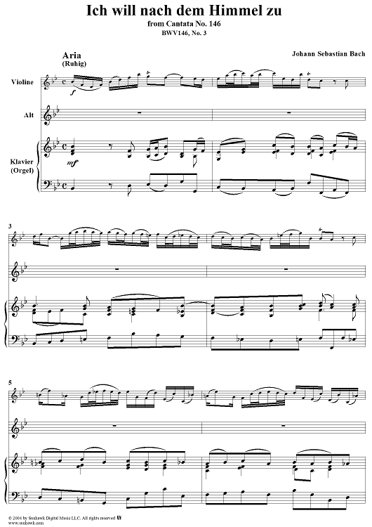 "Ich will nach dem Himmel zu", Aria, No. 3 from Cantata No. 146: "Wir müssen durch viel Trübsal" - Piano Score