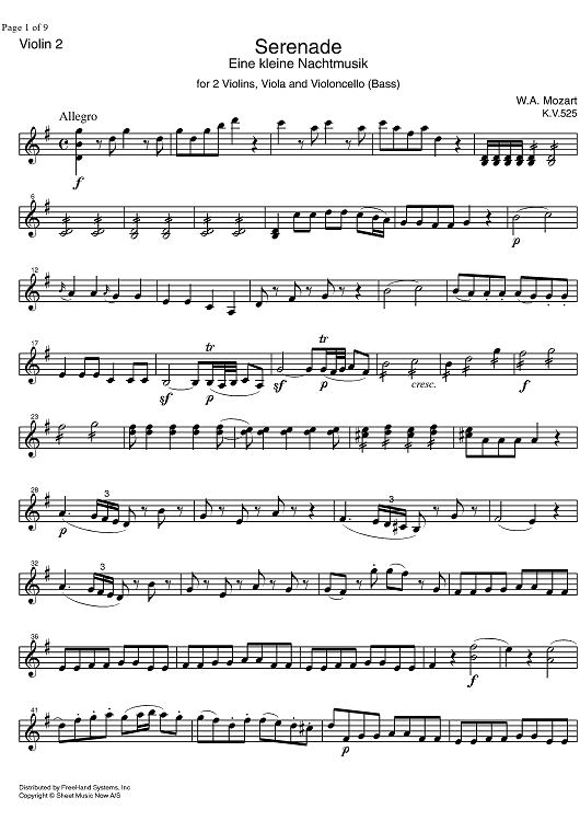 mozart violin sheet