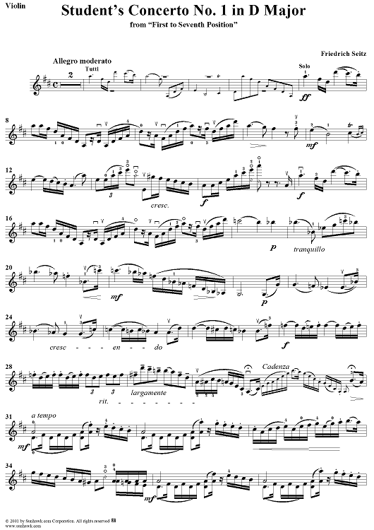 Student's Concerto No. 1 in D Major, "First to Seventh Position" - Violin