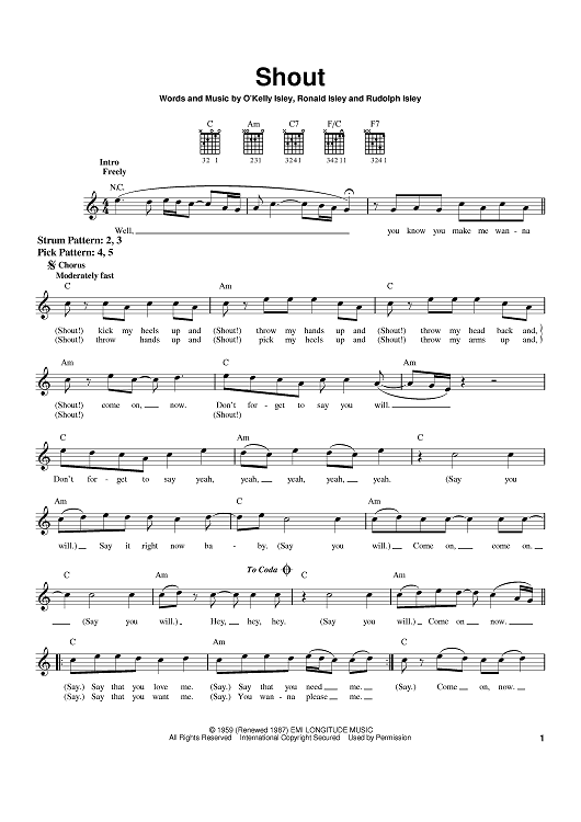 The Isley Brothers: Shout sheet music for voice, piano or guitar