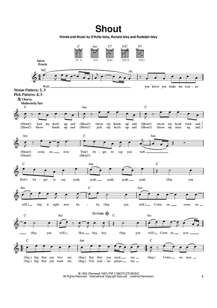 The Isley Brothers Shout Sheet Music in F Major (transposable) - Download  & Print - SKU: MN0063604