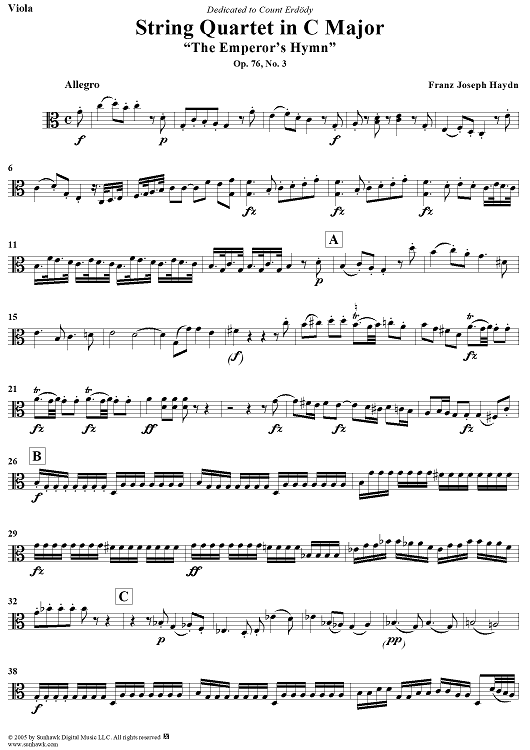 String Quartet in C Major, Op. 76, No. 3 - Viola