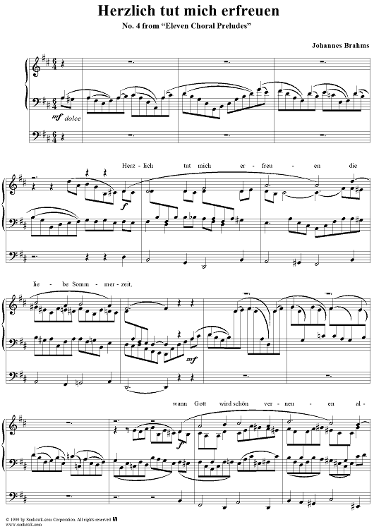 Herzlich tut mich erfreuen - No. 4 from "Eleven Choral Preludes" Op. posth 122