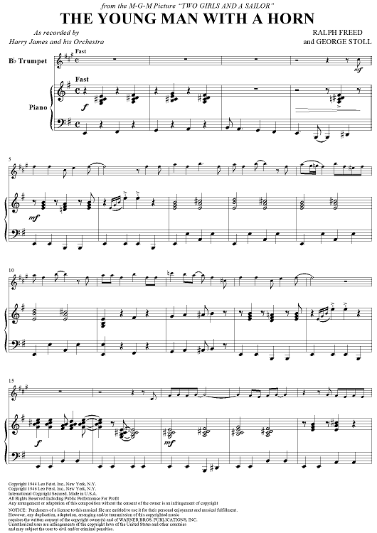 The Young Man with a Horn - Piano Score