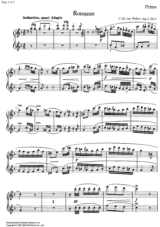 Romance Op. 3 No. 2 - Piano 1