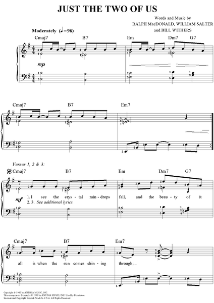 Grover Washington Jr.: Just The Two Of Us sheet music for voice, piano or  guitar