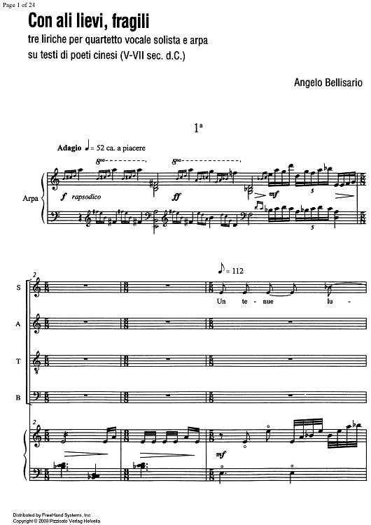 Con ali lievi, fragili (Three poems on chinese texts) - Score