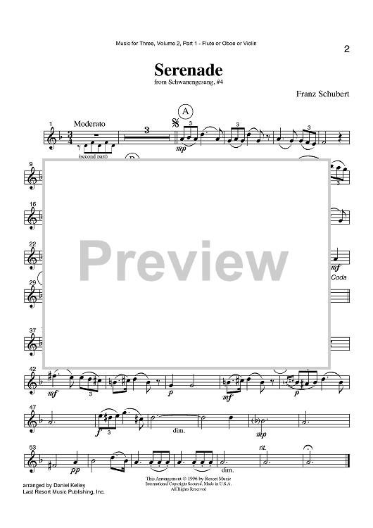 Serenade - from Schwanengesang, #4 - Part 1 Flute, Oboe or Violin