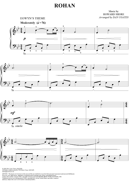 Lord of the Rings - Main Theme Sheet Music (Piano)