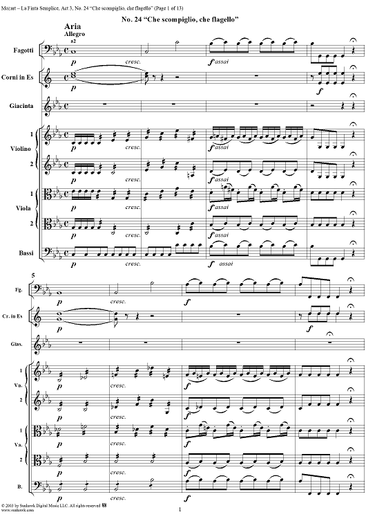 "Che scompiglio, che flagello", No. 24 from "La Finta Semplice", Act 3, K46a (K51) - Full Score