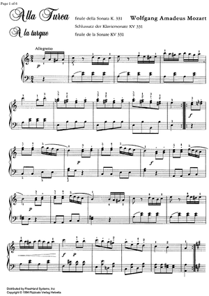 Rondo Alla Turca, from Sonata A Major KV331