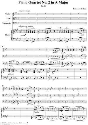 Piano Quartet No. 2 in A Major, Op. 26 - Piano Score