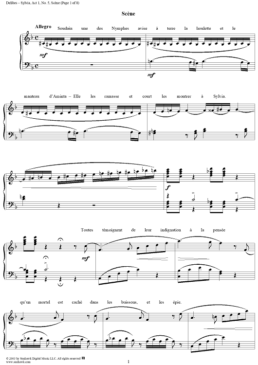 Sylvia, Act 1, No. 5: Scène - Piano Score