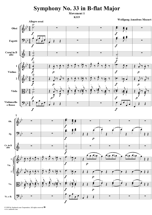 Symphony No. 33 in B-flat Major, Movement 1 - Full Score