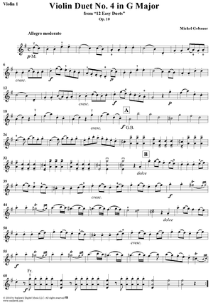 Violin Duet No. 4 in G Major from "Twelve Easy Duets", Op. 10 - Violin 1