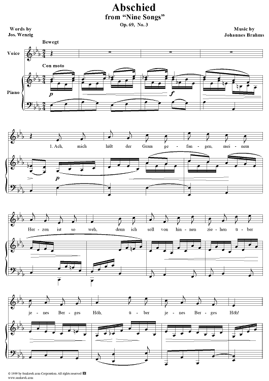 Abschied - No. 3 from "Nine Songs" Op. 69