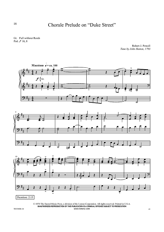 Image John Hatton image beautiful - Chorale Prelude on “Duke Street”" Sheet Music for Organ Solo ...