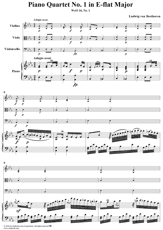 Piano Quartet No. 1 in E-flat Major, WoO 36 - Full Score