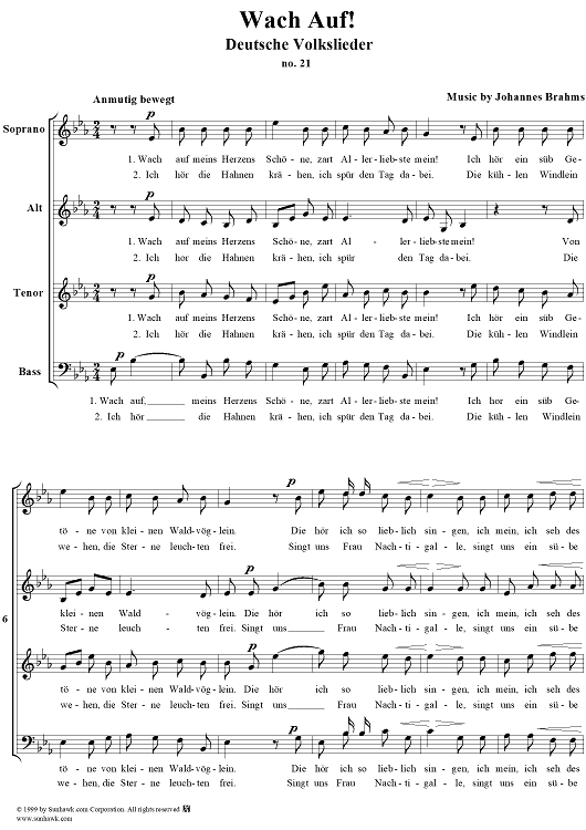 Deutsche Volkslieder, No. 21, Wach Auf! (2. Bearbeitung)