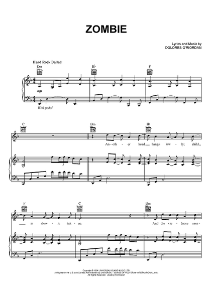 Zombie (The Cranberries) by D. O'Riordan - sheet music on MusicaNeo