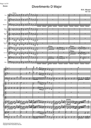 Divertimento No. 2 D Major KV131 - Score