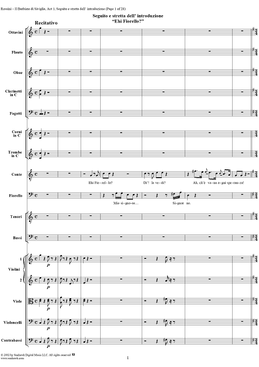 Seguito e Stretta dell' Introduzione: Mille grazie, No. 3 from "Il Barbiere di Siviglia" - Full Score