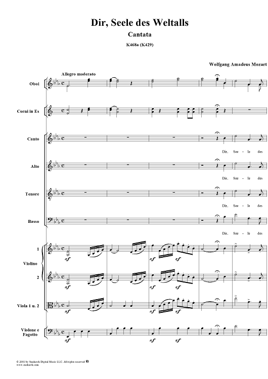 Cantata for SATB Choir and Solo Soprano: "Dir, Seele des Weltalls", K. 429 (K. 420a) - Full Score