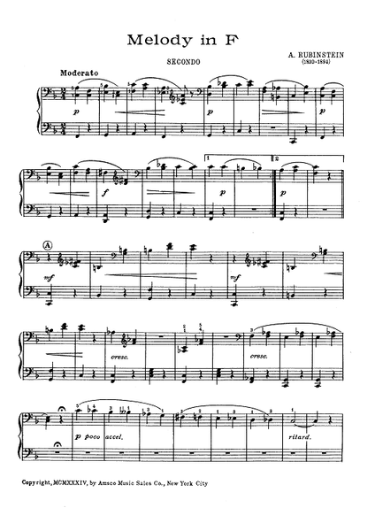 Melody In F sheet music for piano solo (PDF)