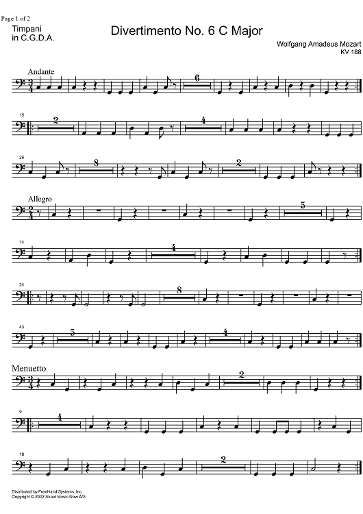 Divertimento No. 6 C Major KV188 - Timpani