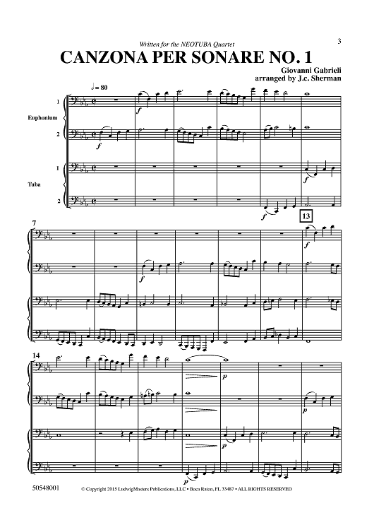 Canzona per sonare No. 1 - for Tuba/Euphonium Quartet - Score