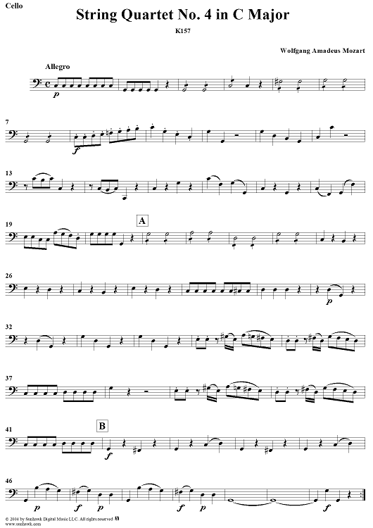 String Quartet No. 4 in C Major, K157 - Cello