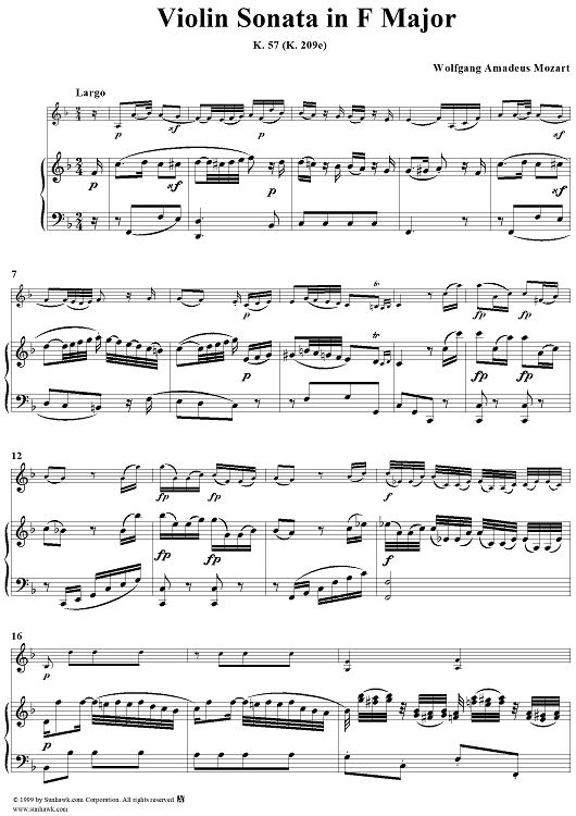 Violin Sonata in F major, K. 57 - Piano