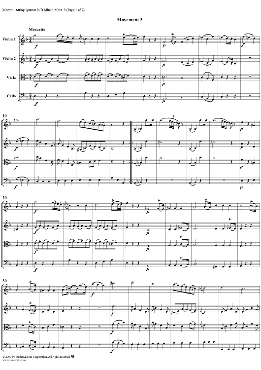 String Quartet No. 13, Movement 3 - Score