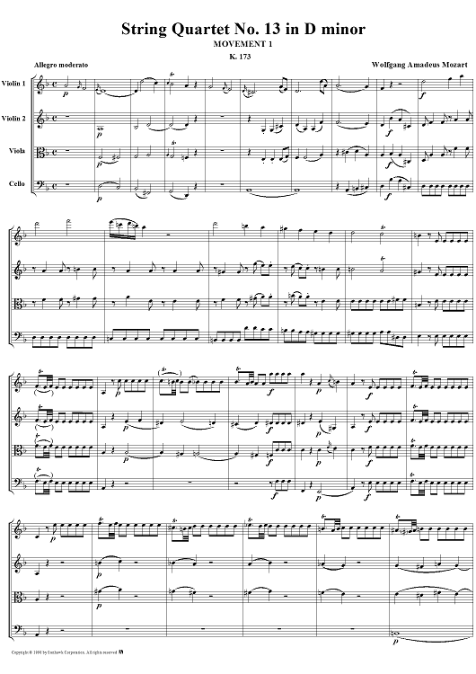 String Quartet No. 13, Movement 1 - Score