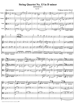 String Quartet No. 13, Movement 1 - Score