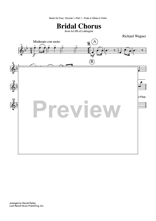 Bridal Chorus - from Act III of Lohengrin - Part 1 Flute, Oboe or Violin