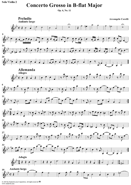 Concerto Grosso No. 11 in B-flat Major, Op. 6, No. 11 - Solo Violin 2