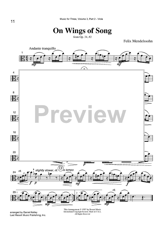 On Wings of Song - from Op. 34, #2 - Part 2 Viola