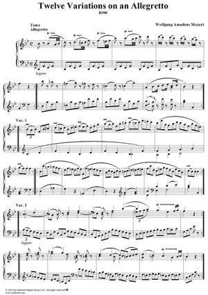 Twelve Variations on an Allegretto, in B-flat Major, K500