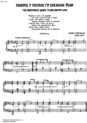 Ffarwel Y Telynor I'w Enedicol Wlad - The Minstrel's Adieu to his Native La