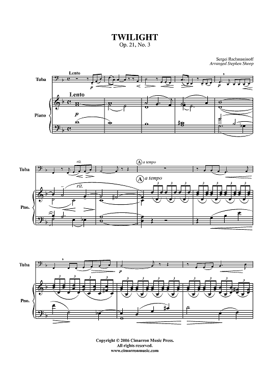 Twilight, Op. 21, No. 3 - Piano Score