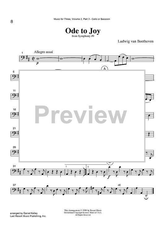 Ode to Joy - from Symphony #9 - Part 3 Cello or Bassoon